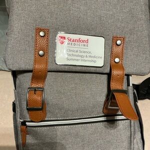 Gray Backpack with Brown Straps